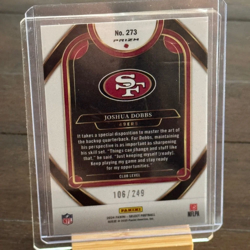 Panini Select Football Joshua Dobbs Red Prizm Club Level 106/249 49ers Card